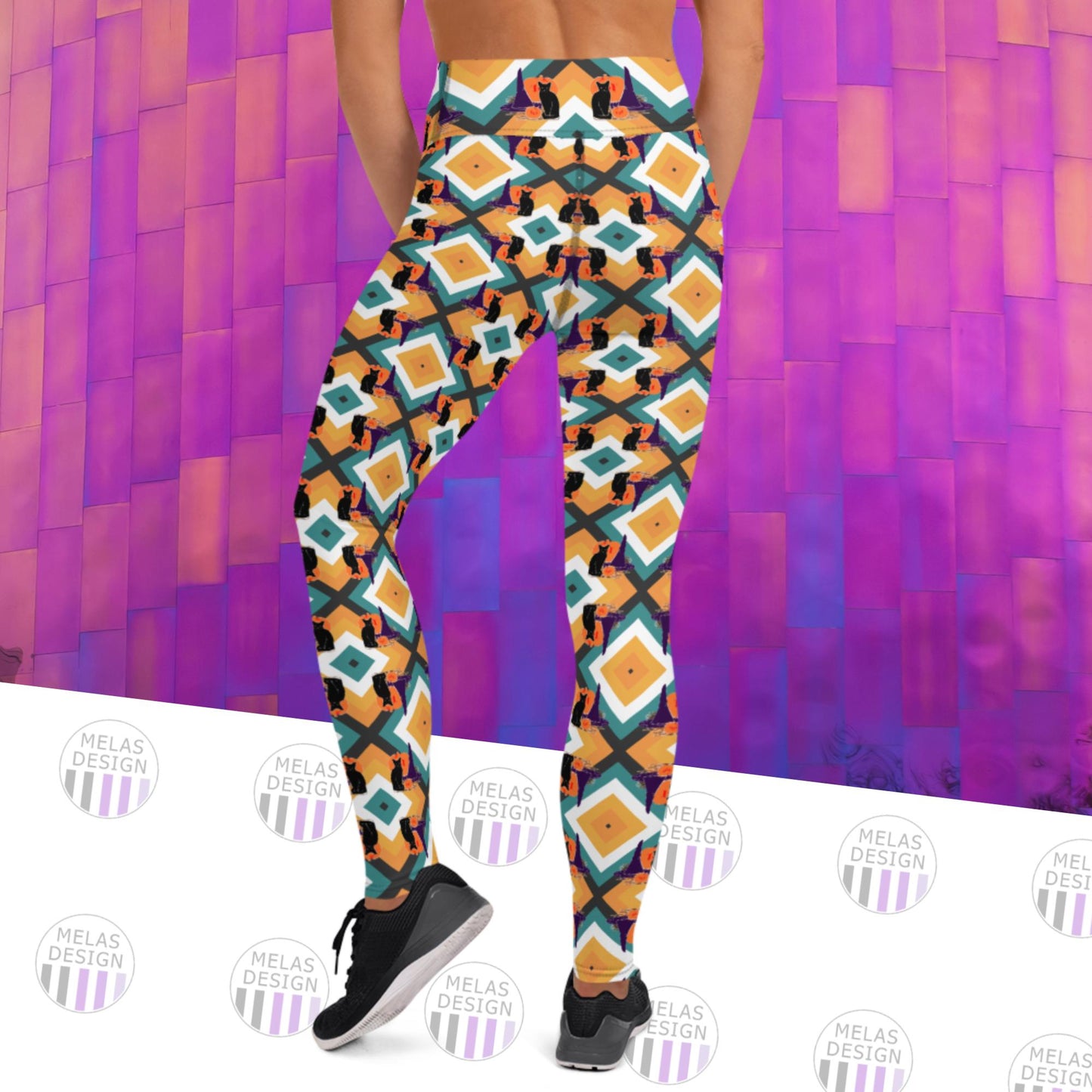 Witch Hat Cat Pumpkin Yoga Leggings
