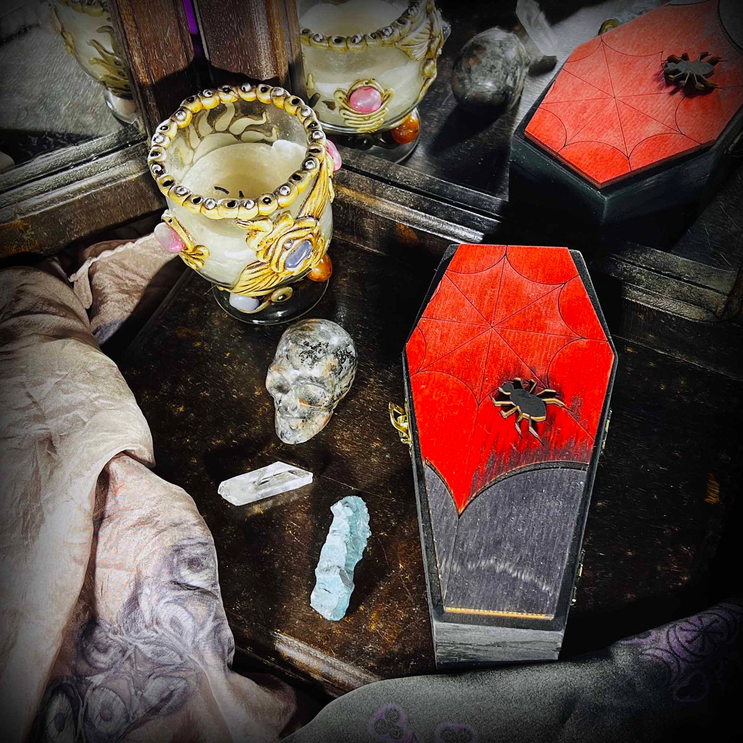 Gothic Spiderweb Spider Coffin Boxes Hinged