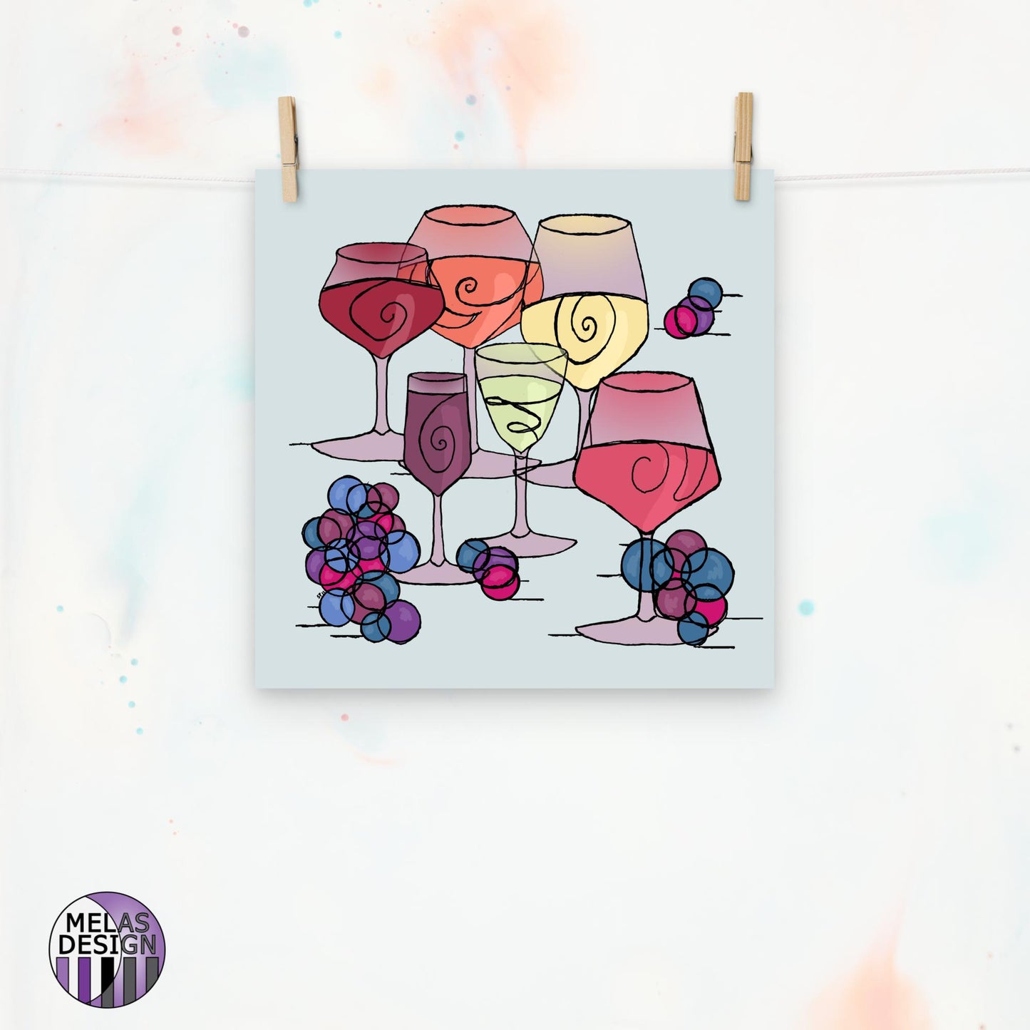 Wine and Grapes Art Print Line Art for Connoisseurs