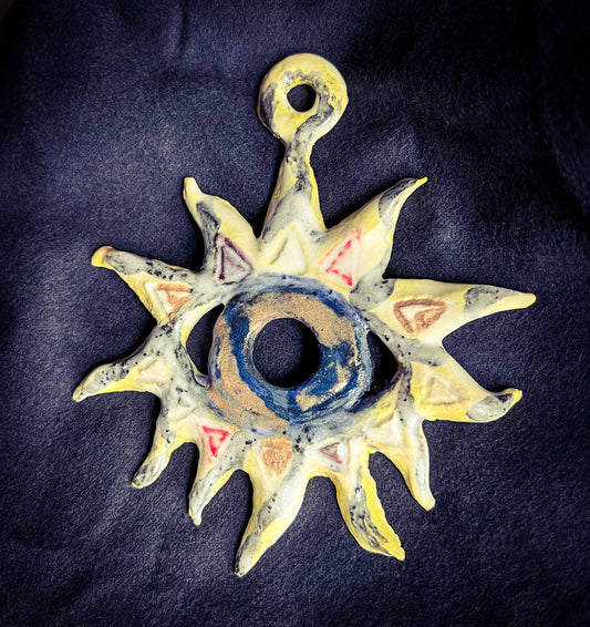 Melas Eye in the Sun Ceramic Wall Art; Melasdesign Handmade; Thomas WV; ornament; eye; sun; abstract; ceramic; decor accent; small business;