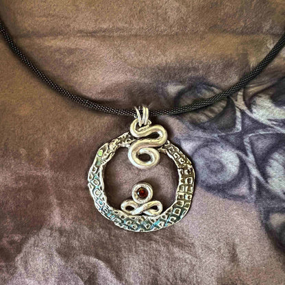 Ouroboros Infinity Fine Silver with Cultured Opals Necklace