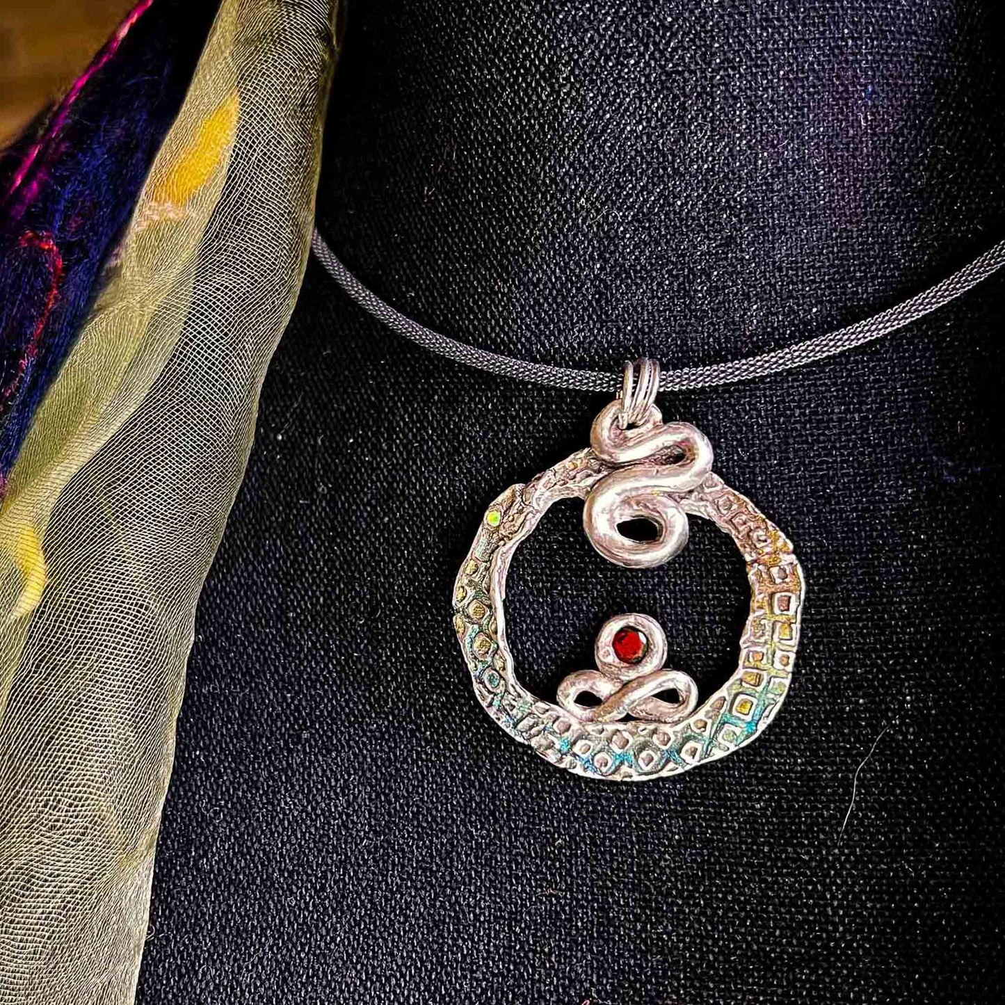 Ouroboros Infinity Fine Silver with Cultured Opals Necklace