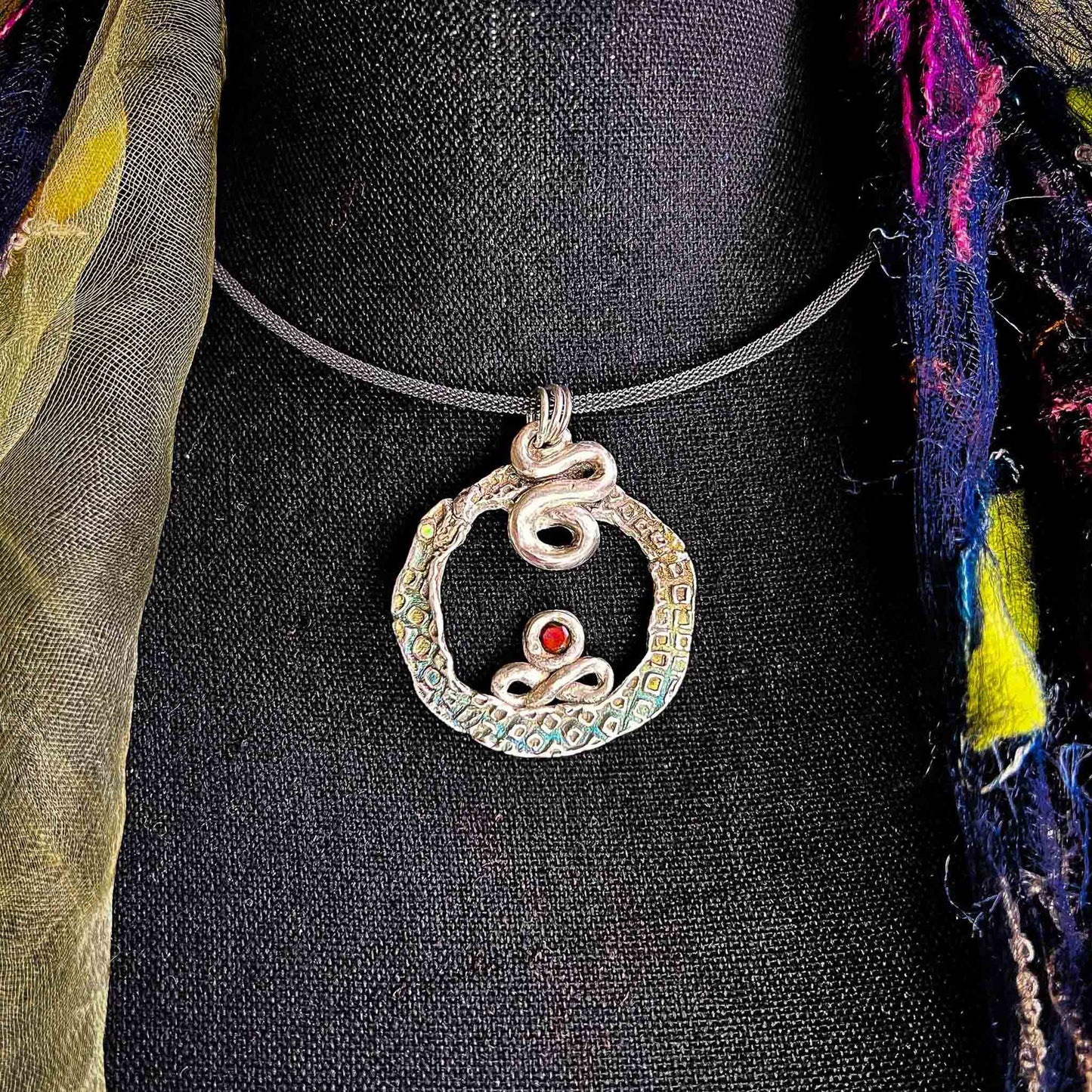 Ouroboros Infinity Fine Silver with Cultured Opals Necklace