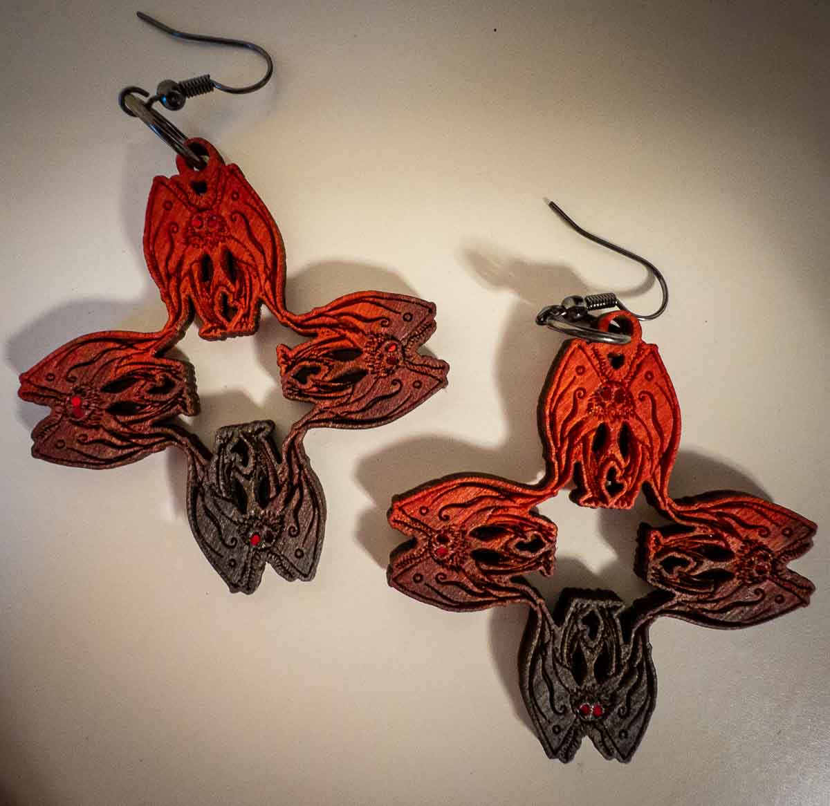 Mothman Cryptid Earrings in Black; mothman pattern earrings; Melasdesign Handmade Darkness; Cryptid Collection; cryptid earrings; Mothman earrings; Mothman jewelry; made in West Virginia
