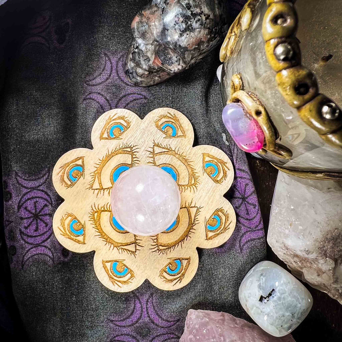 Eye Mandala Crystal Ball Stand; eye; eyes; pattern; mandala; crystal; sphere stand; home decor accent; Mela's Eye Collection; Melasdesign Handmade; shop small; thomas wv; blue
