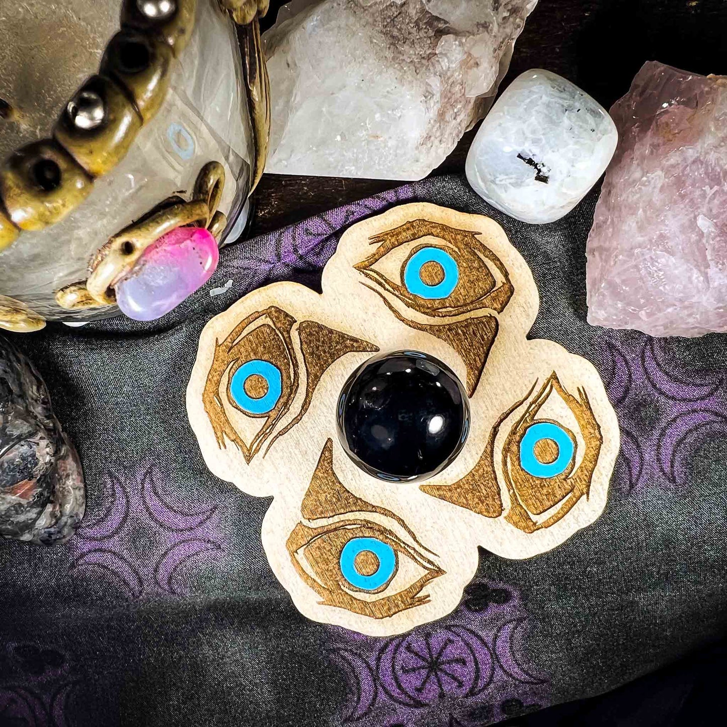 Eye of Horus Crystal Ball Stand; blue; eyes; home decor accent; Melasdesign Handmade; small business; gothic; witchy; decor; Mela's Eye Collection; shop small; affordable gift; Thomas WV