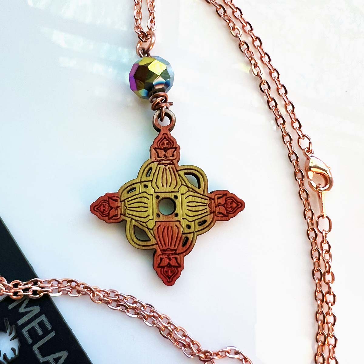 Flatwoods Monster Cryptid Necklace Pattern Faceted Bead; Melasdesign Handmade; Cryptid Collection; sci-fi jewelry; cryptid jewelry; West Virginia; handmade