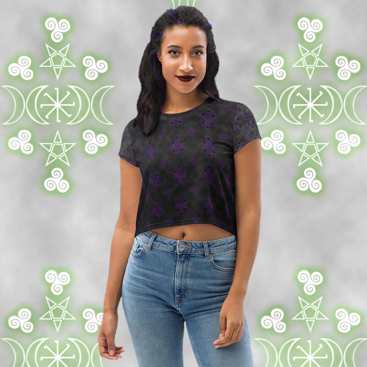 Witchy Ombre Cloudy Crop Tee; Melasdesign; alternative; pagan; gothic; witchy; occult; fashion; top; crop;