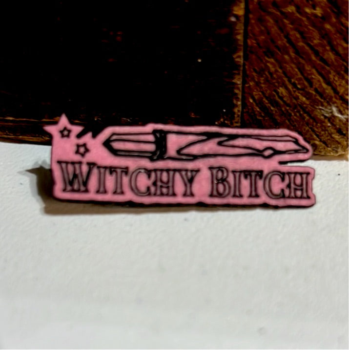 Naughty Text Witchy Bitch Wand Pin