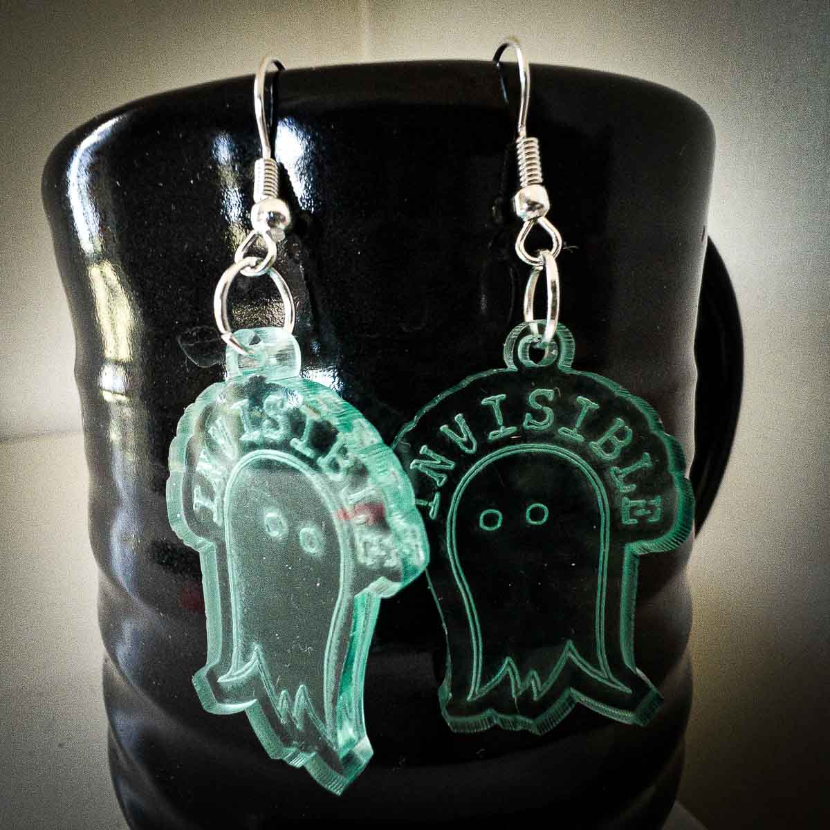 Invisible Ghost Pin Earrings Green Paranormal