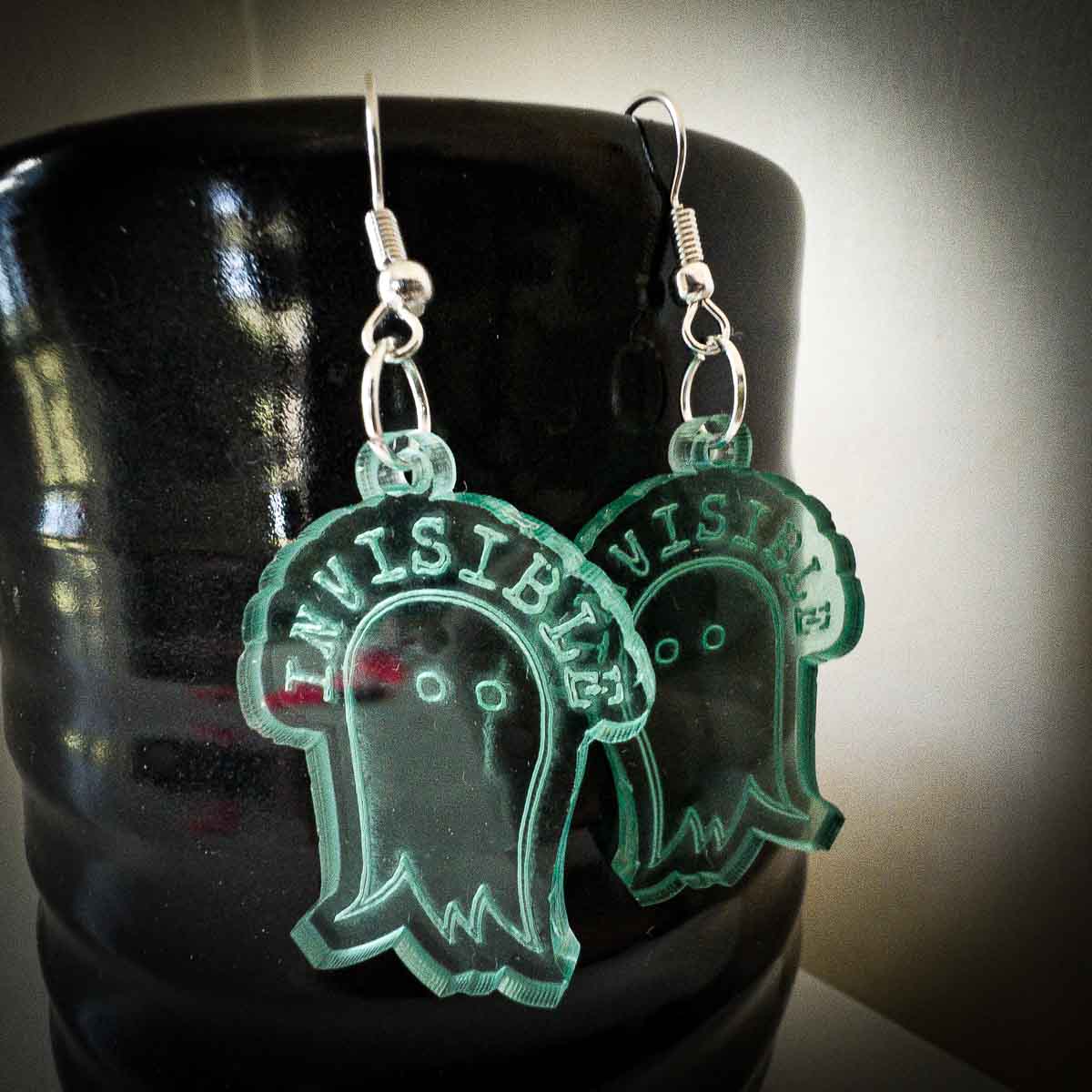 Invisible Ghost Pin Earrings Green Paranormal