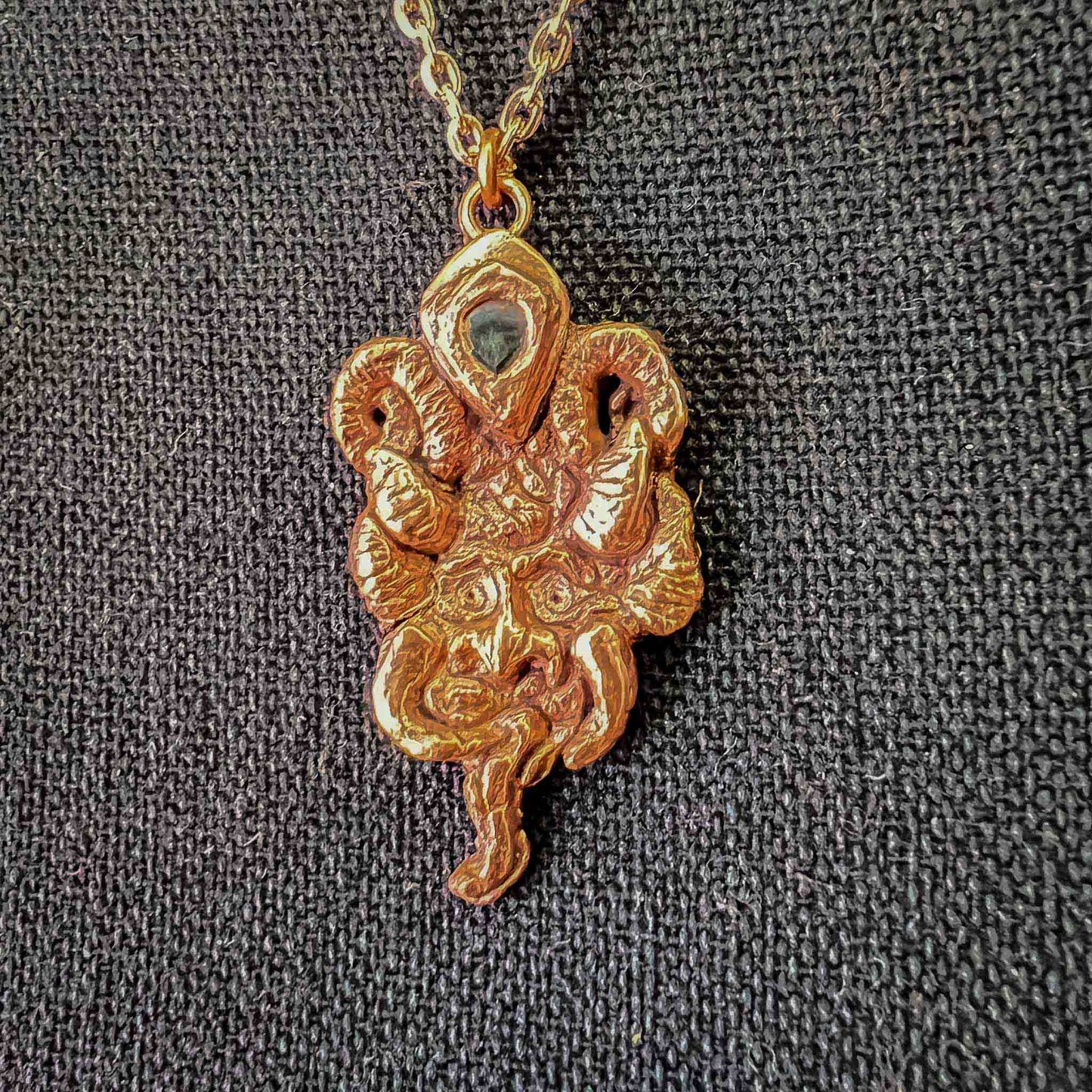 Krampus pendant; trillion olivine; copper; handmade; one of a kind; Melasdesign Handmade