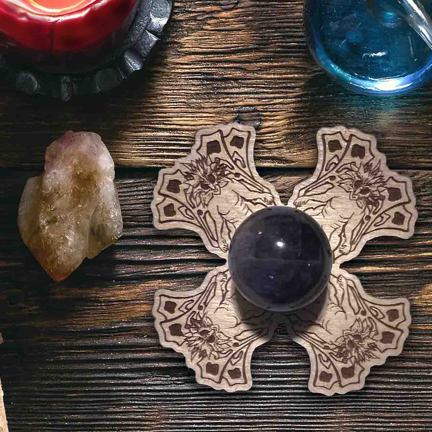 Mothman Pattern Crystal Ball Stand v2; Mothman; crystal sphere; holder; stand; cryptid; home decor accent; Melasdesign Handmade; Thomas WV; cryptids; gift idea; affordable