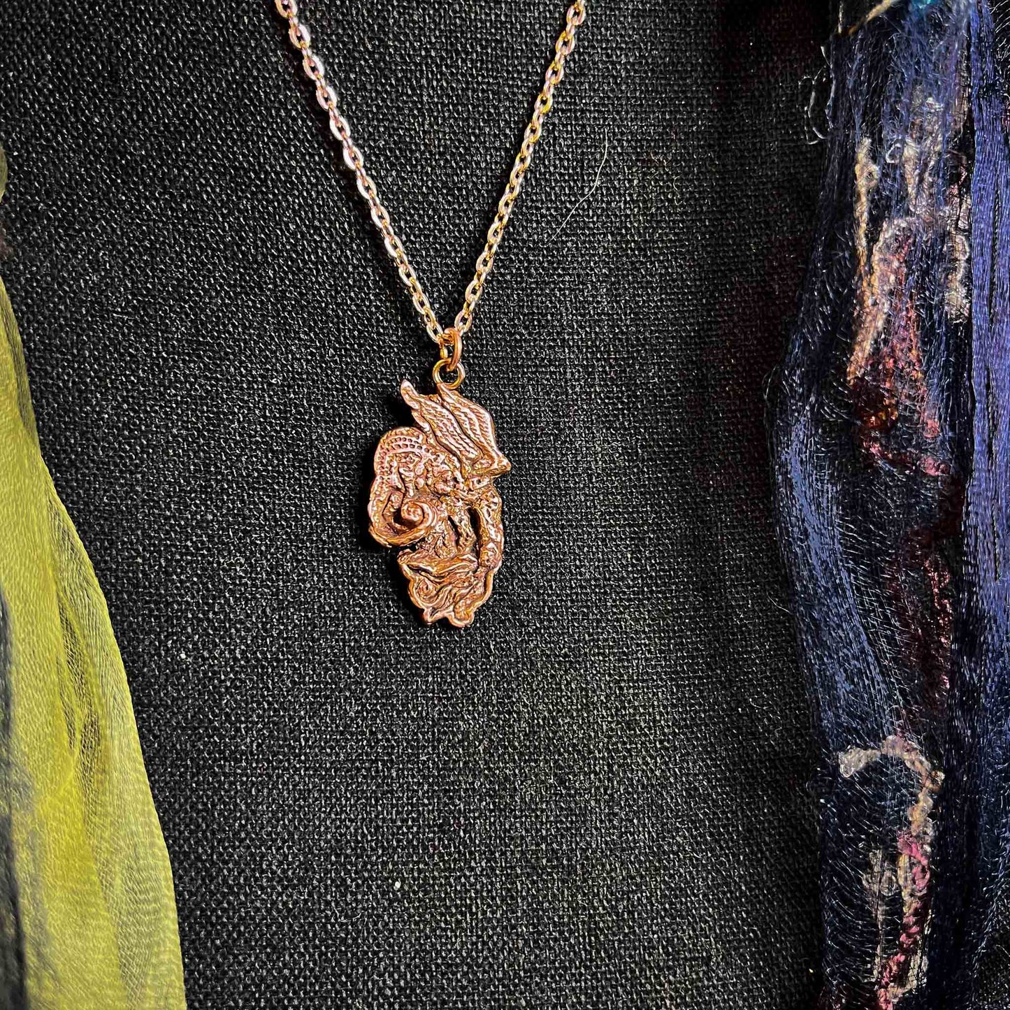 Snallygaster Pendant Sculpted Copper Cryptid