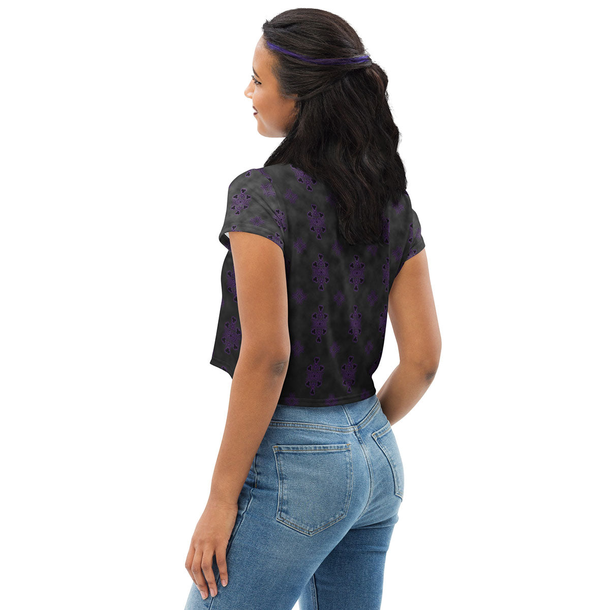 witchy; tops; fashion; occult; witch; occult symbols; pentagram; witch knot; crescent moons; black; purple