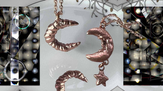 Two Moon Pendants from Blizzard Conditions; blog; Melasdesign; jewelry designer; metal clay; copper; crescent moon pendants; abstract art