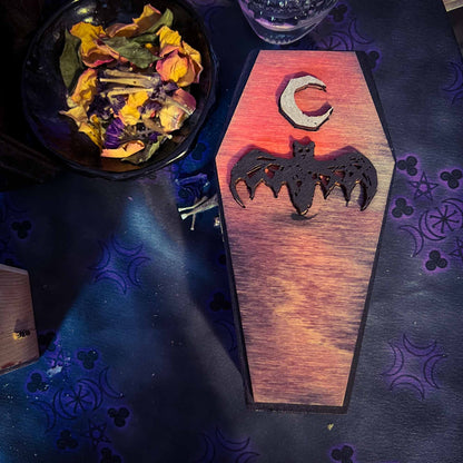 Spooky Gothic Bat Crescent Moon Coffin Boxes Hinged