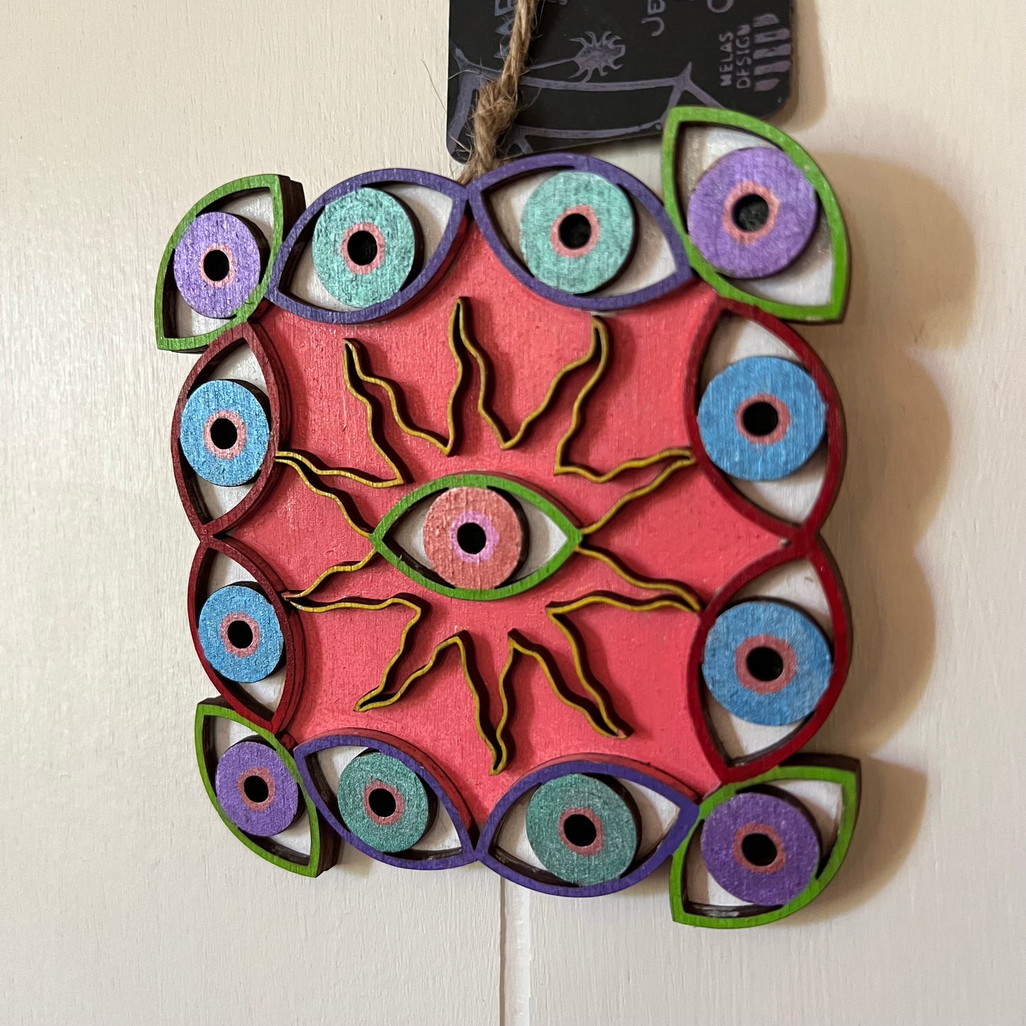 Trippy Witchy Sun and Eyes Mandala Art in Wood