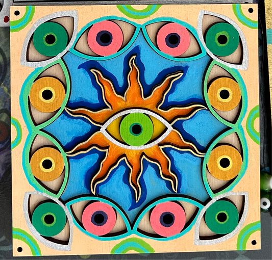 Sunny Eyes Mandala Art; Layered Wood art; Melasdesign