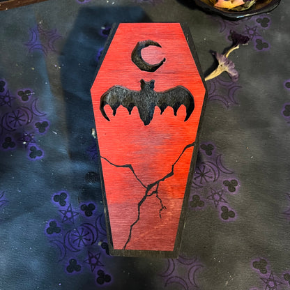 Spooky Gothic Bat Crescent Moon Coffin Boxes Hinged