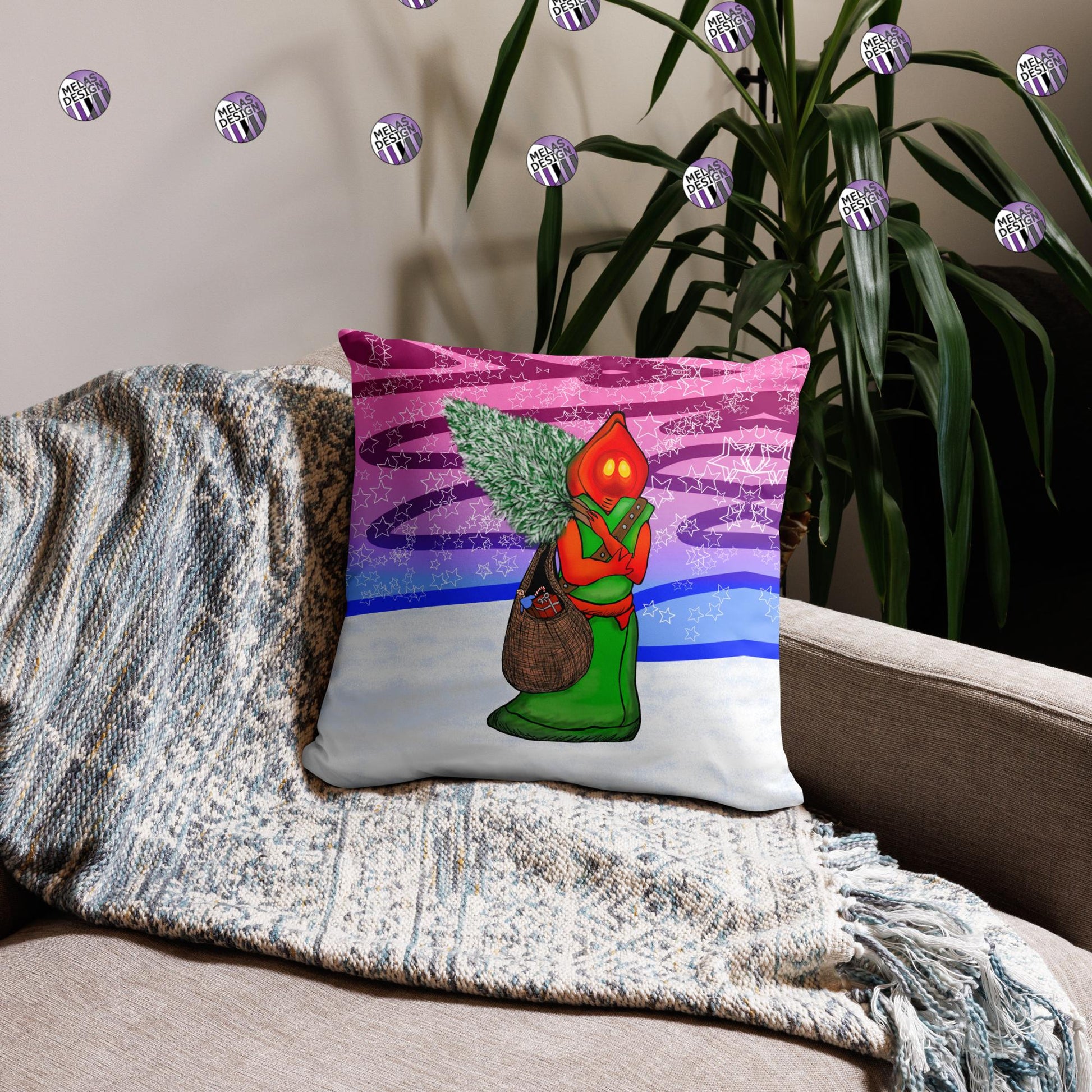 Cryptid Santa Flatwoods Monster Throw Pillow; 18x18; holiday home decor