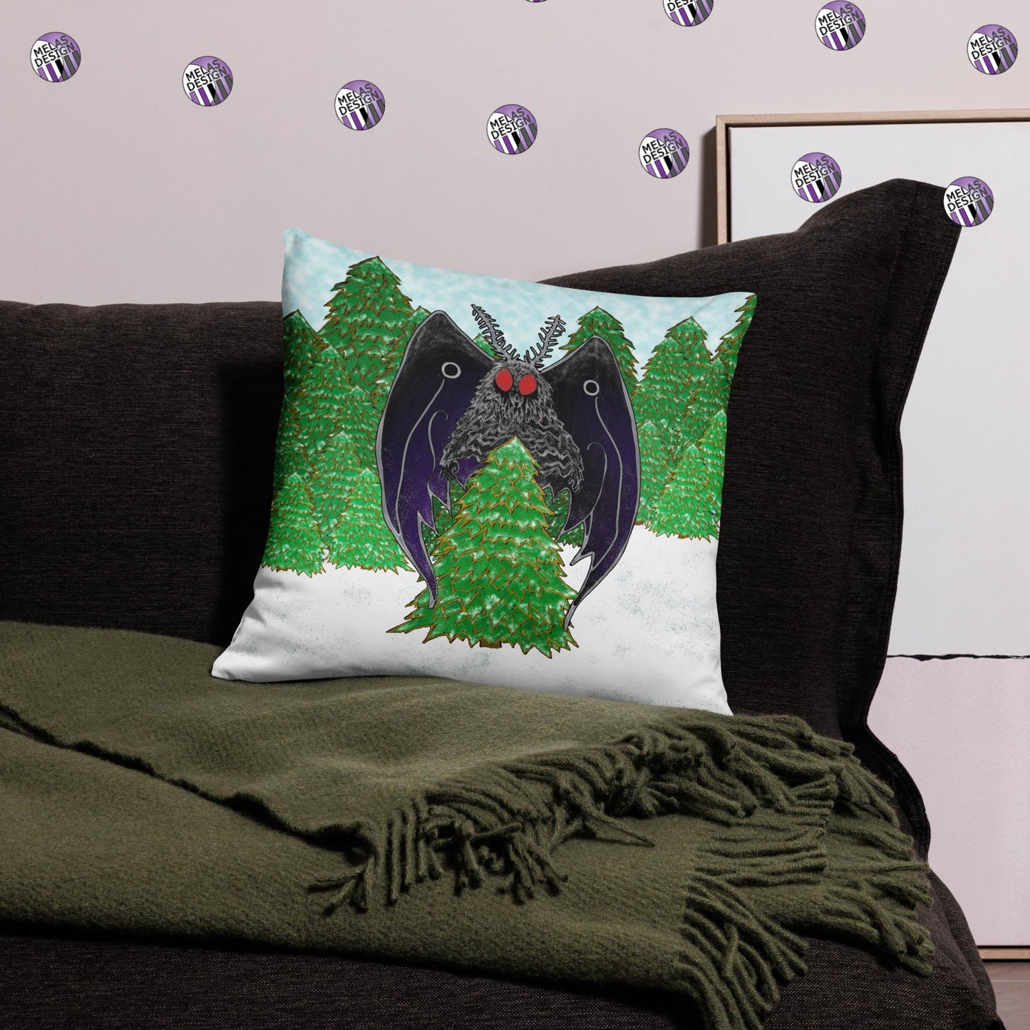 Winter Cryptid Holiday Mothman Throw Pillow