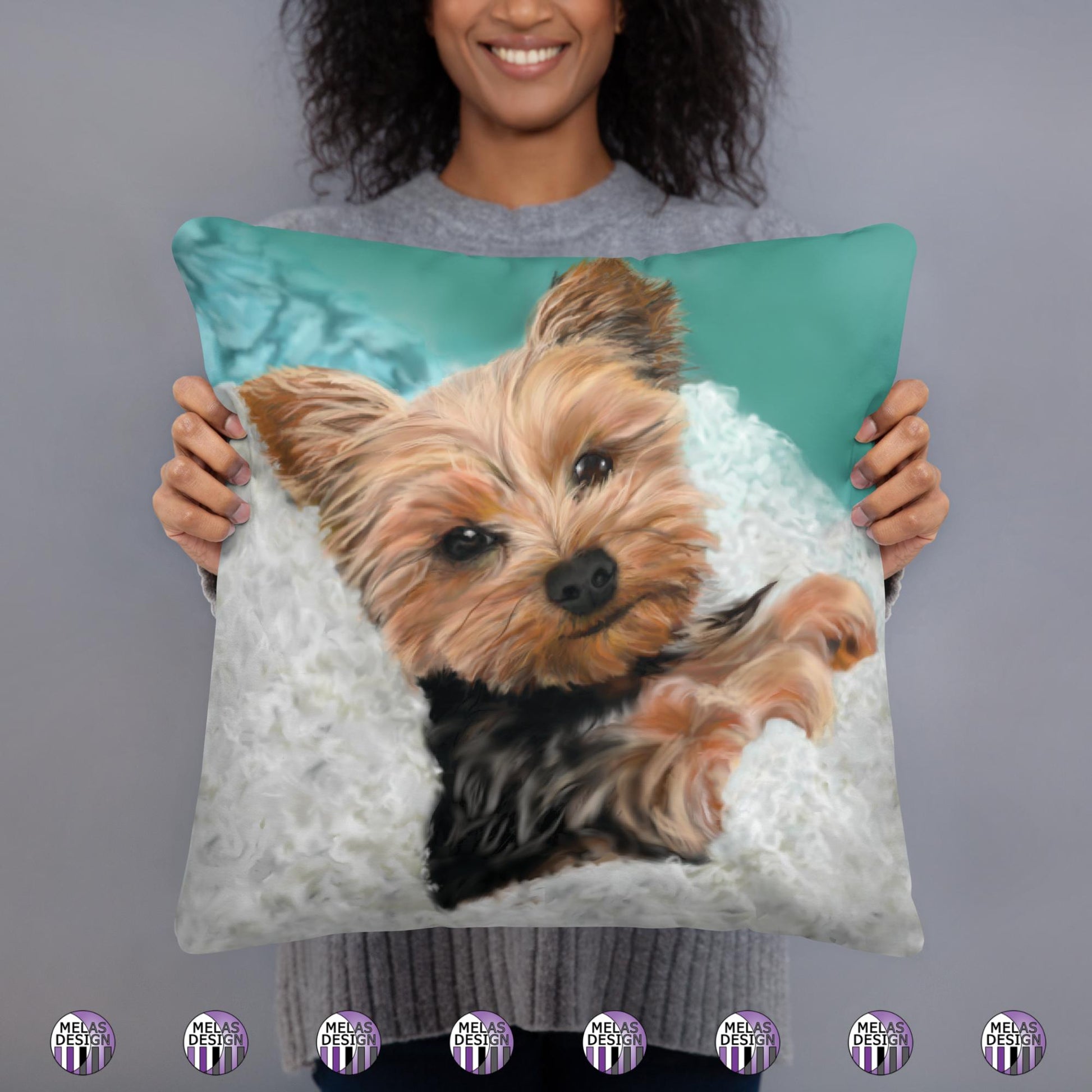 Chewie the Adorable Yorkie Dog Throw Pillow; 18x18; front; square