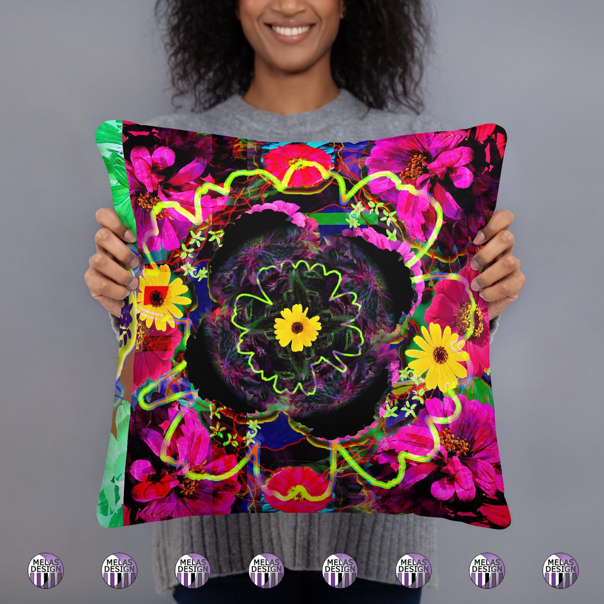 Color Joy Flower Power Throw Pillow 1; front; 18x18; product mock-up