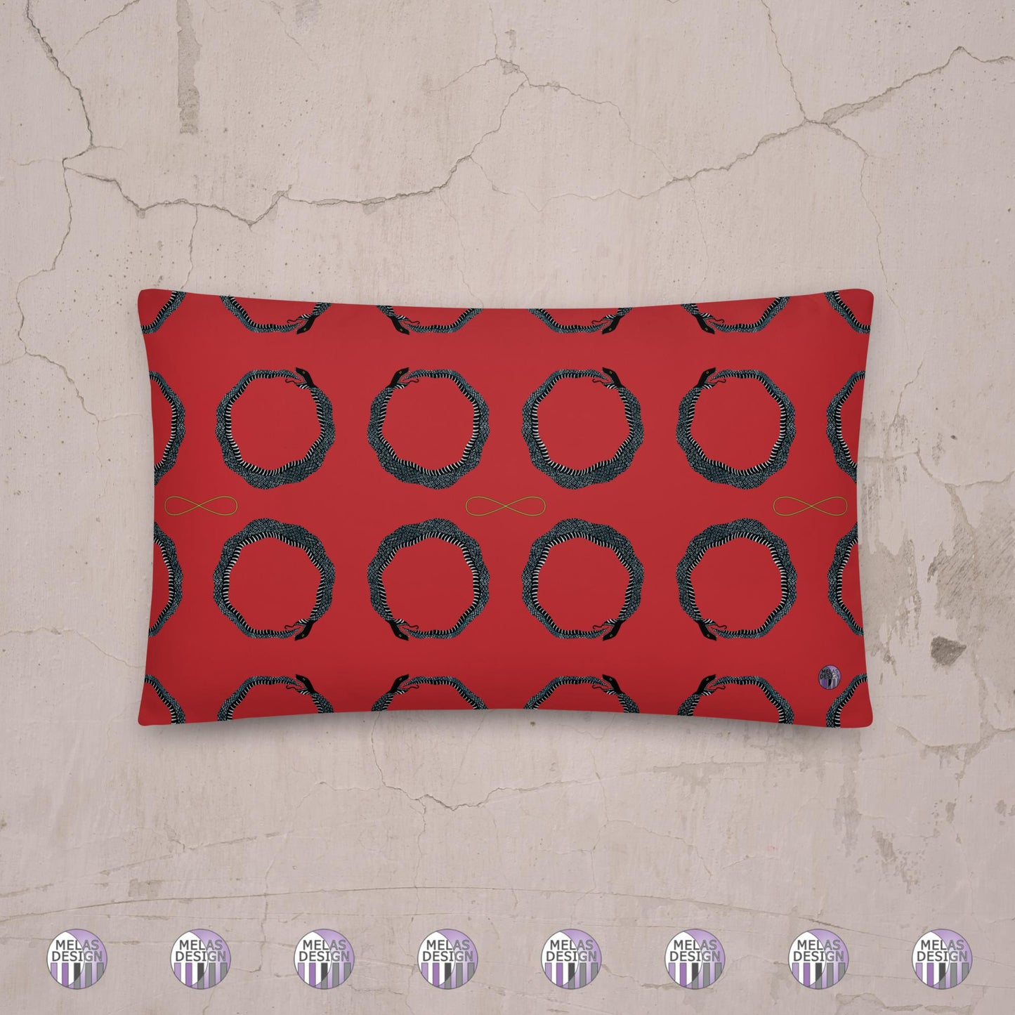 Ouroboros Infinity Throw Pillow Red Black; back; 12x20