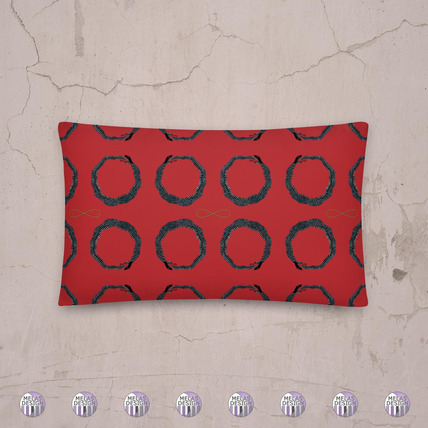 Ouroboros Infinity Throw Pillow Red Black; front; 12x20