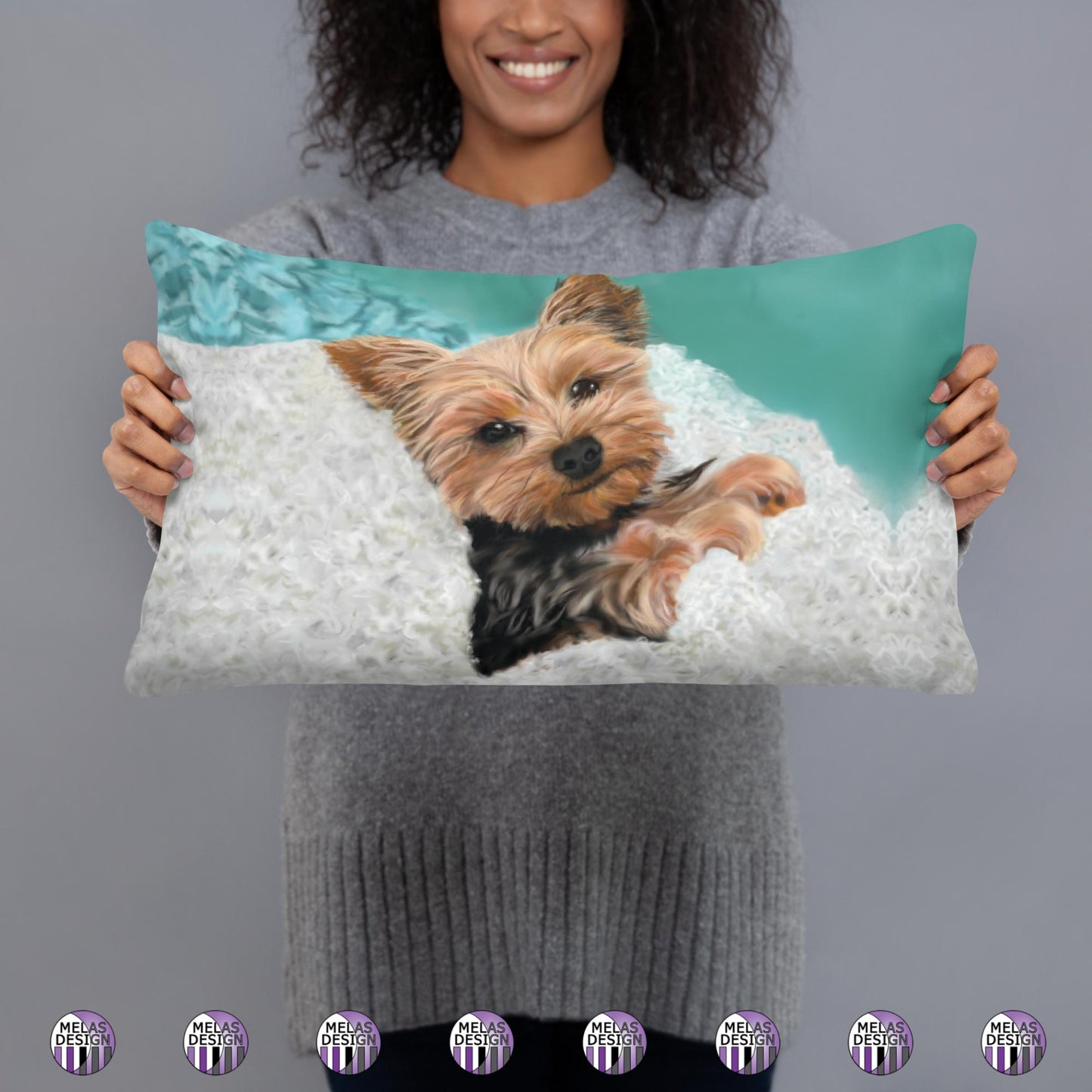 Chewie the Adorable Yorkie Dog Throw Pillow; 12x20; front; rectangle