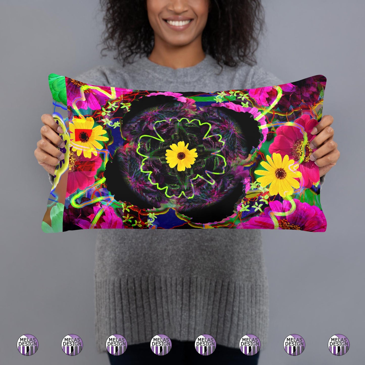 Color Joy Flower Power Throw Pillow 1; front; 20x12; product mock-up