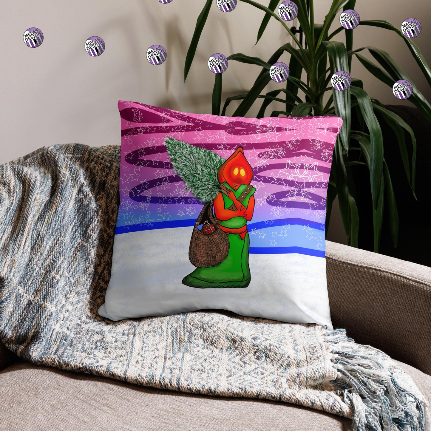 Cryptid Santa Flatwoods Monster Throw Pillow; 22x22; holiday home decor