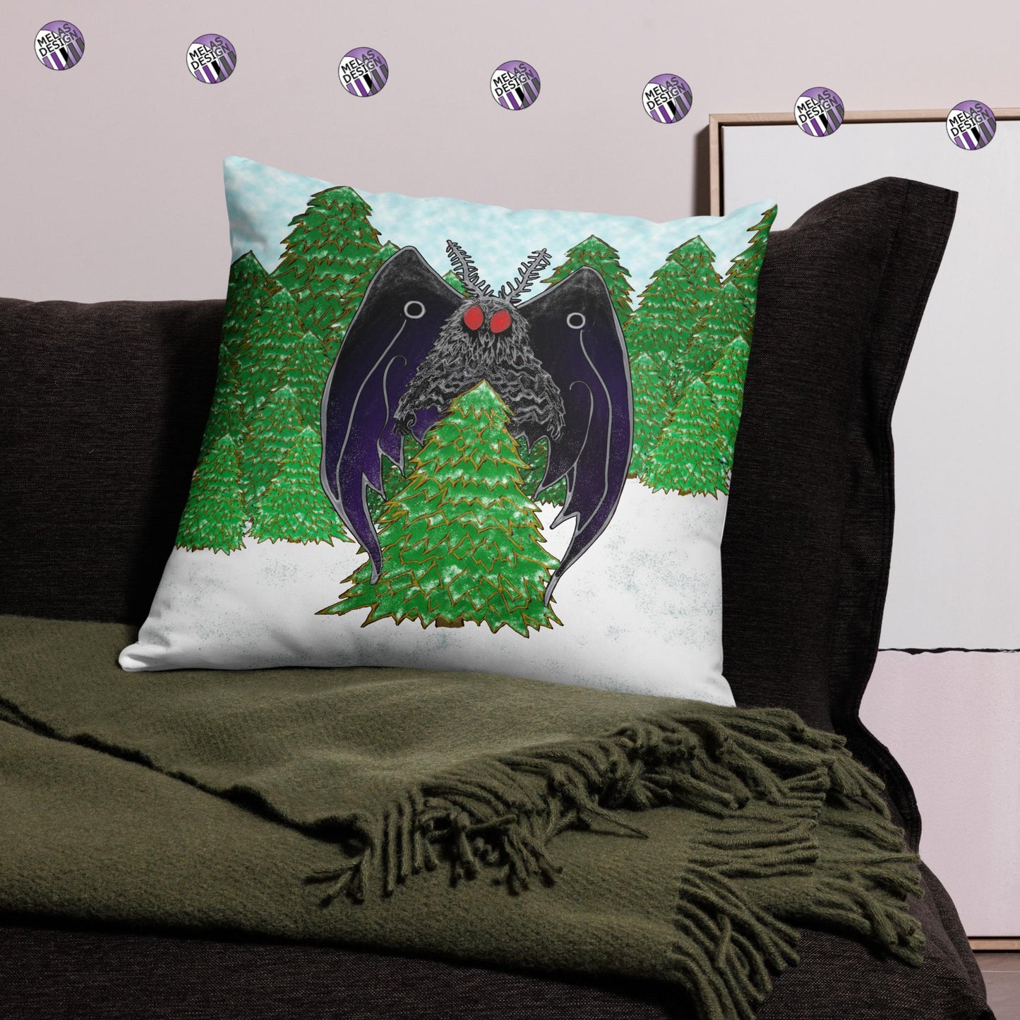 Winter Cryptid Holiday Mothman Throw Pillow