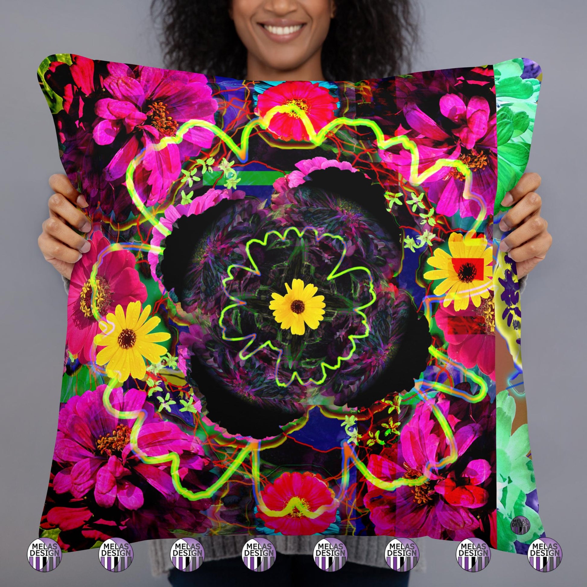 Color Joy Flower Power Throw Pillow 1; back; 22x22; product mock-up