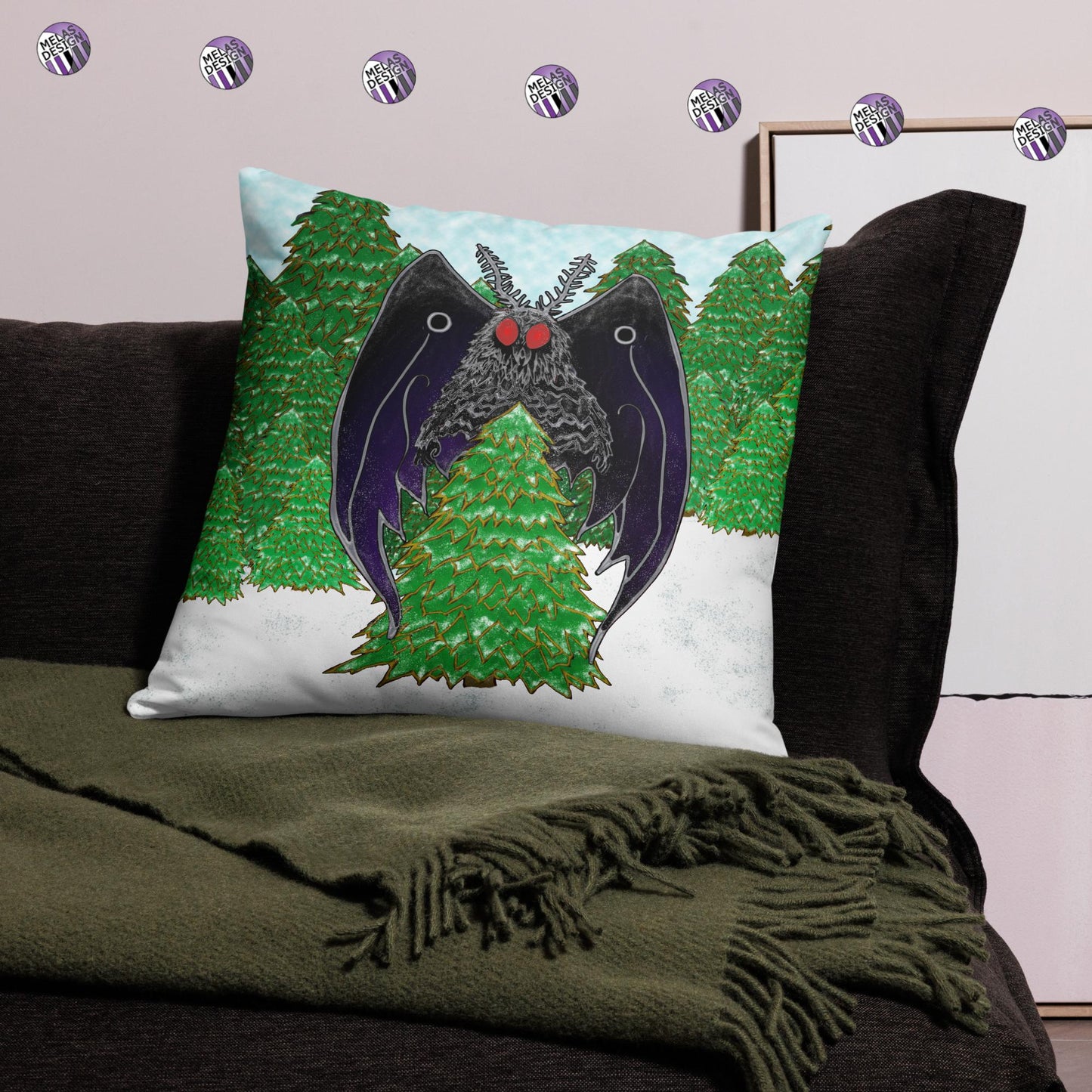 Winter Cryptid Holiday Mothman Throw Pillow