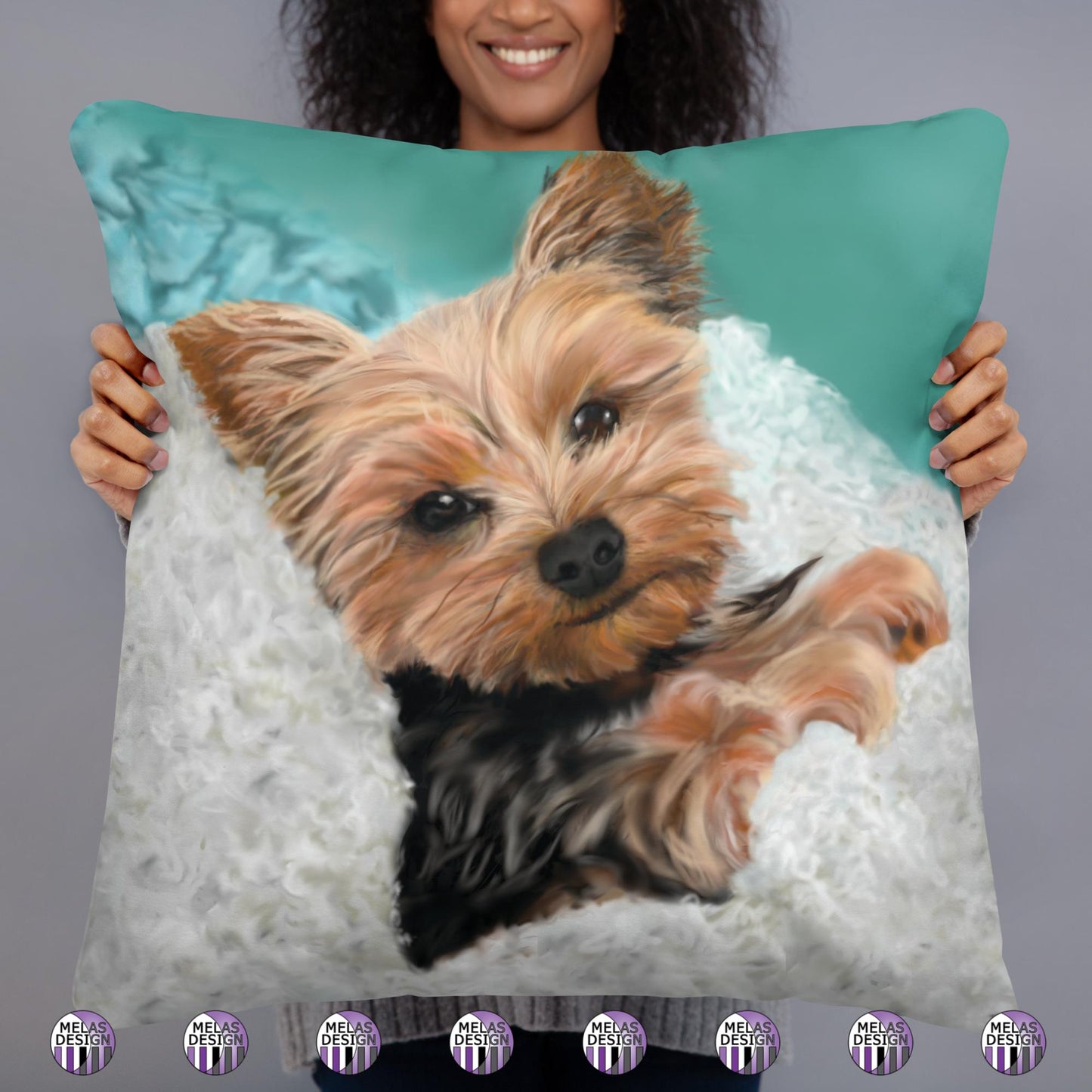 Chewie the Adorable Yorkie Dog Throw Pillow; 22x22; front; square