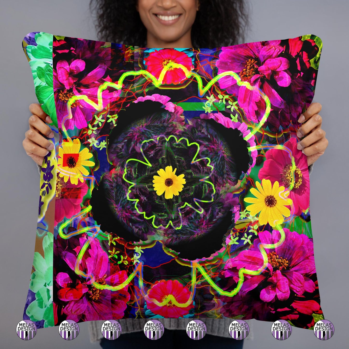 Color Joy Flower Power Throw Pillow 1; front; 22x22; product mock-up