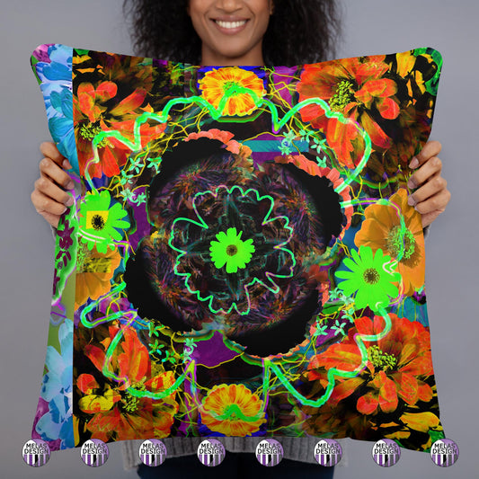 Color Joy Flower Power Throw Pillow v2; Product mockup; 22"x22"; front