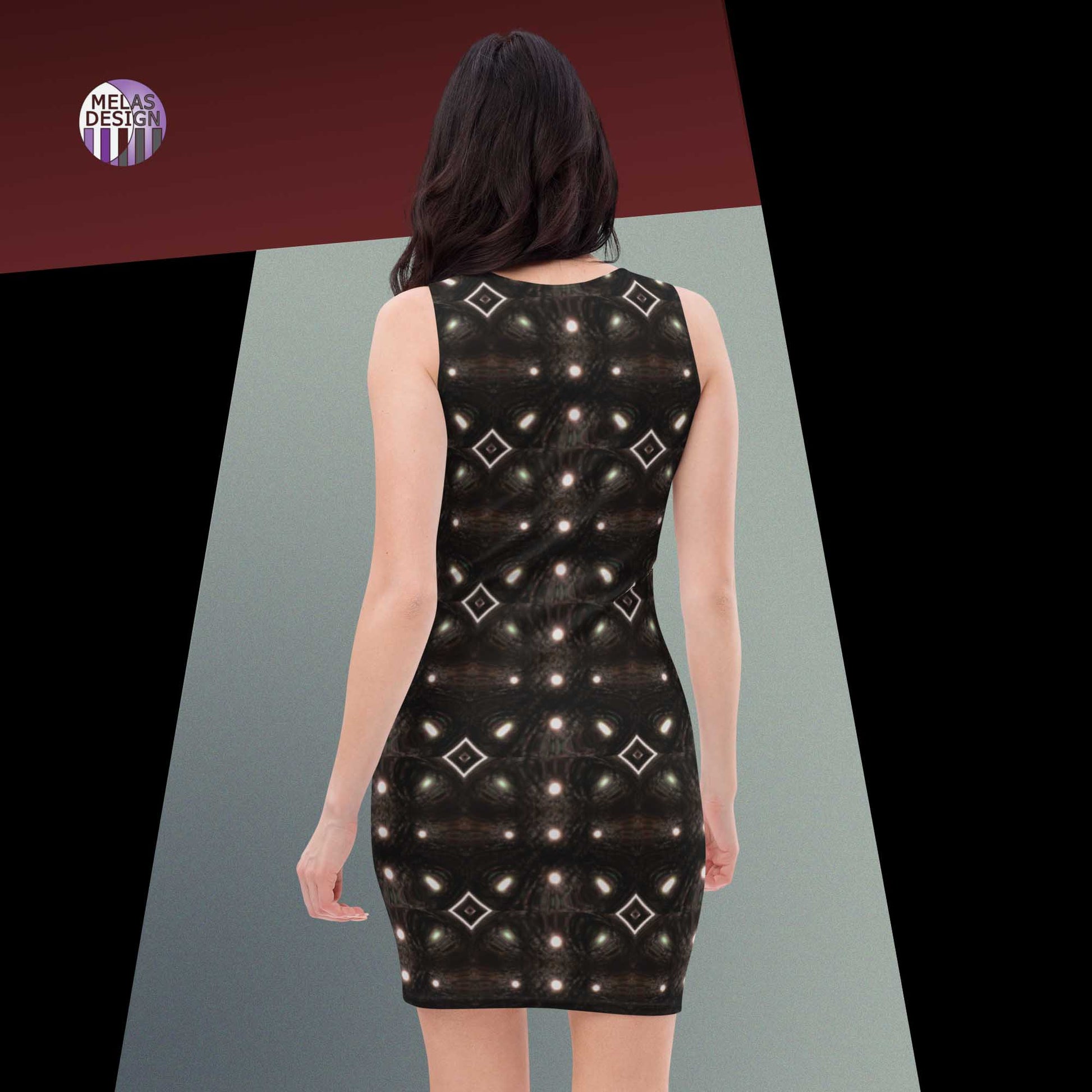 Moon and Diamonds Pattern Body-Con Dress; Product mockup on model from back