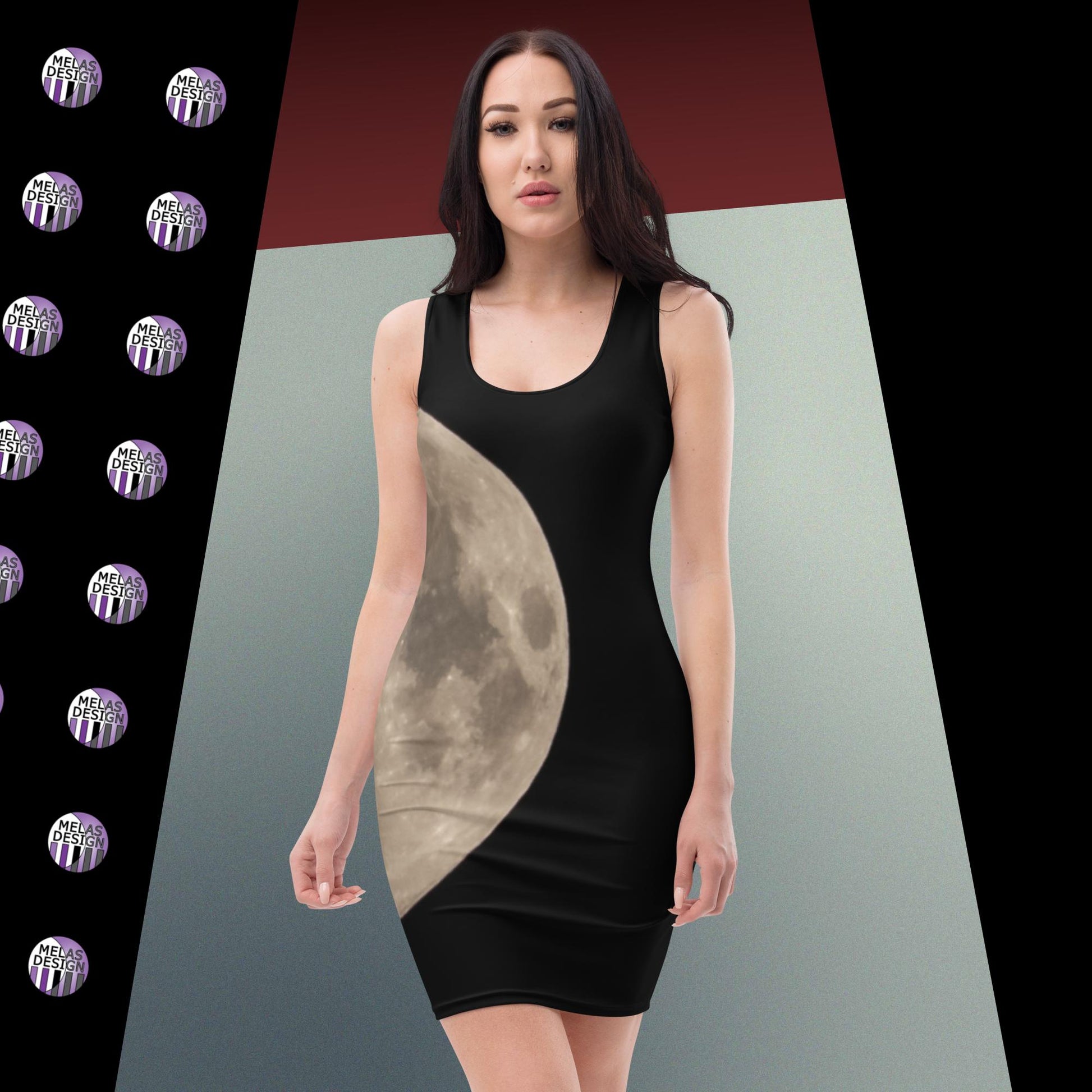 Solstice Moon Bodycon Dress Witchy Elegance; Product mockup; front