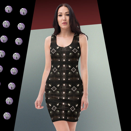 Moon and Diamonds Pattern Body-Con Dress; Product mockup on model facing front