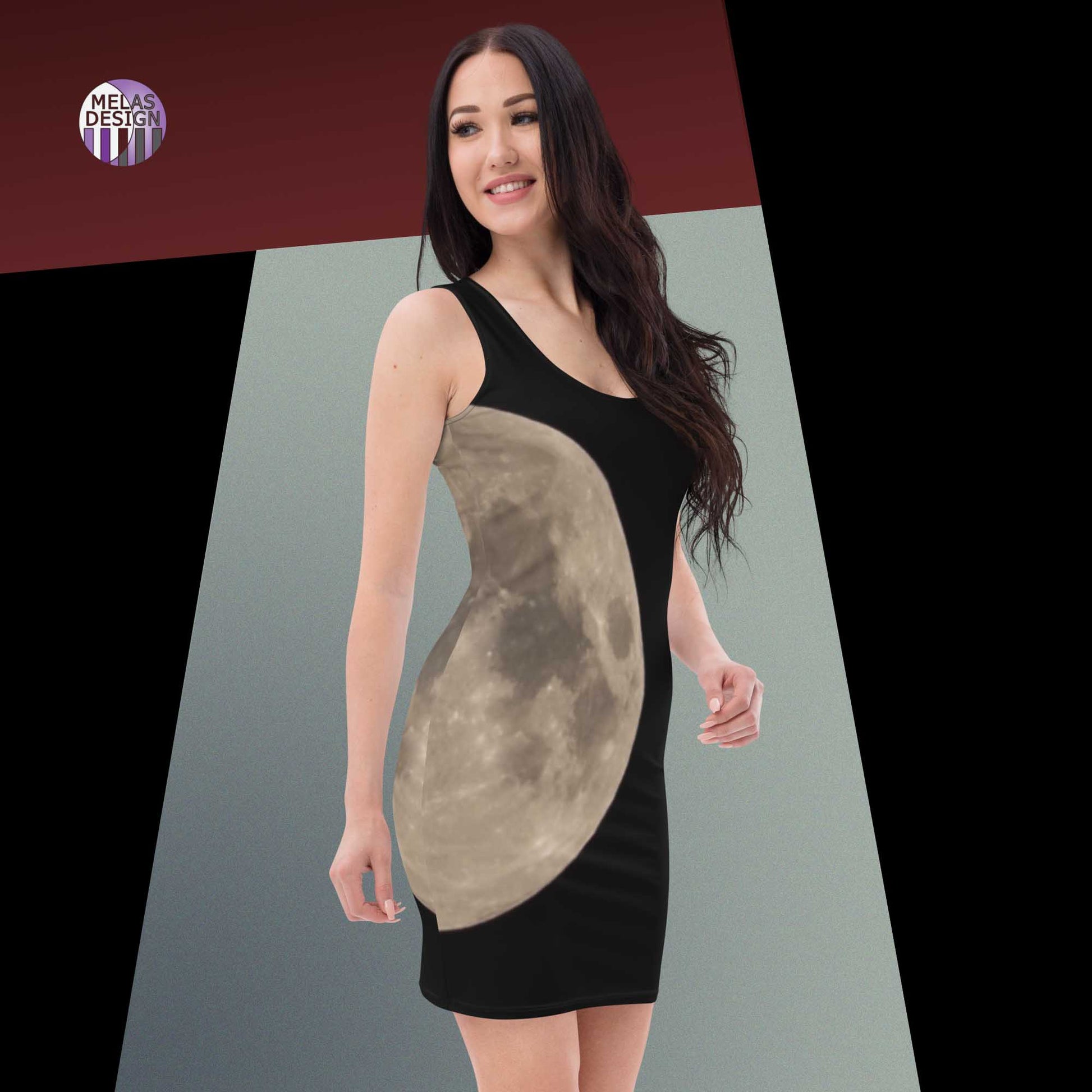 Solstice Moon Bodycon Dress Witchy Elegance; Product mockup; left