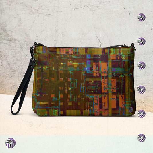 City Windows Cross-Body Bag Digital Abstract; Product mockup front; Melasdesign logos