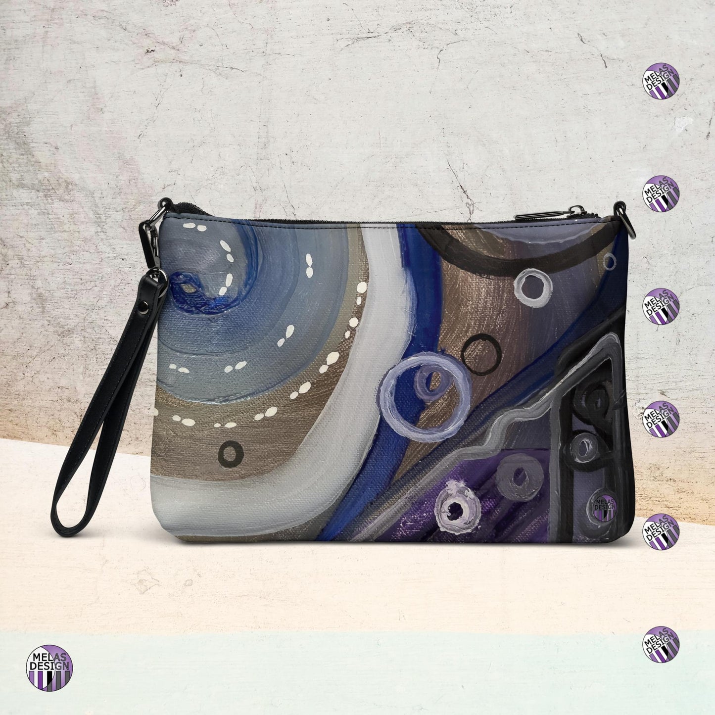 Empowering Spectrum Cross-Body Bag Toast; Product mockup back; Melasdesign logos