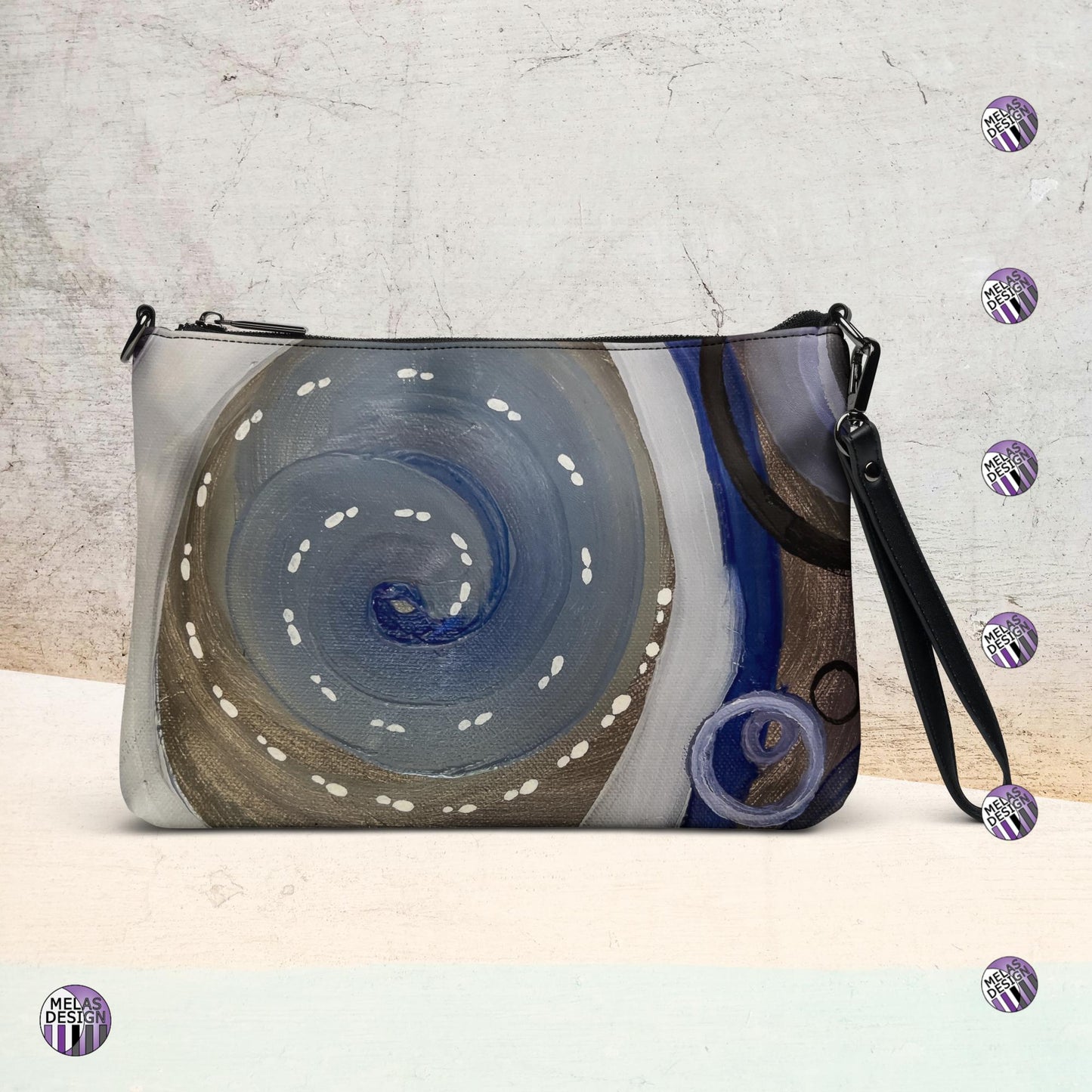 Empowering Spectrum Cross-Body Bag Toast; Product mockup front; Melasdesign logos