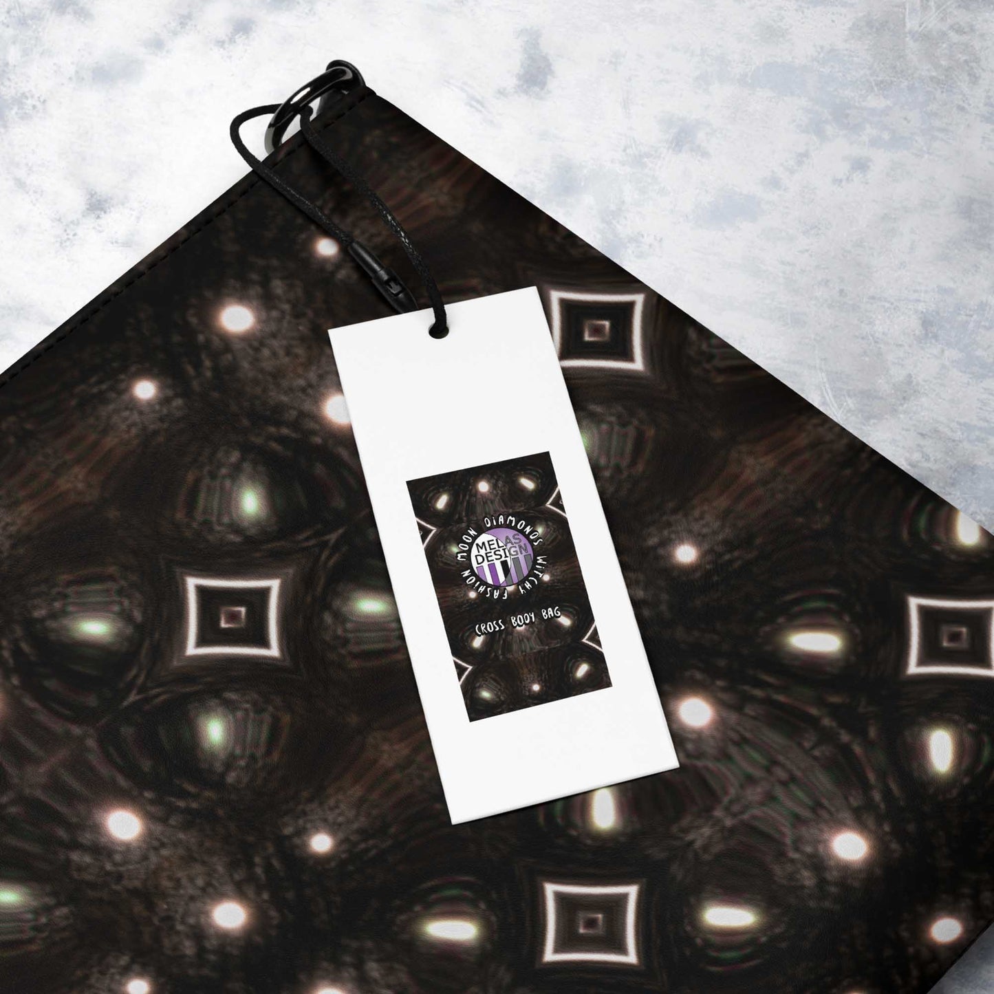 Moon Diamonds Cross Body-Bag Witchy Fashion; product mockup label detail