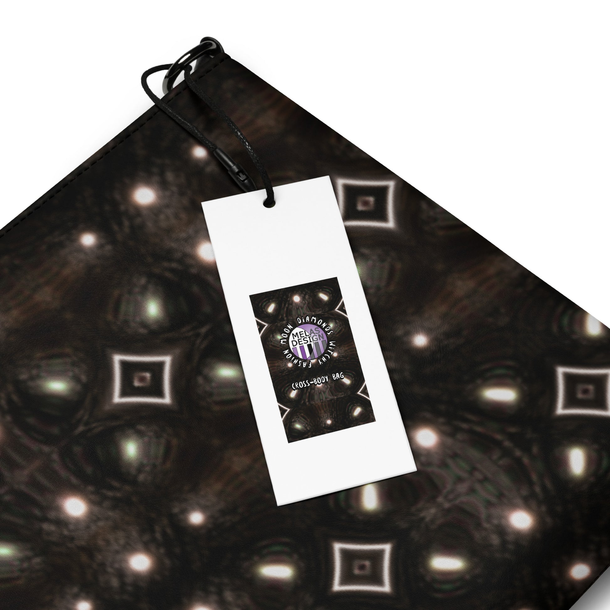 Moon Diamonds Cross Body-Bag Witchy Fashion; Product mockup label detail