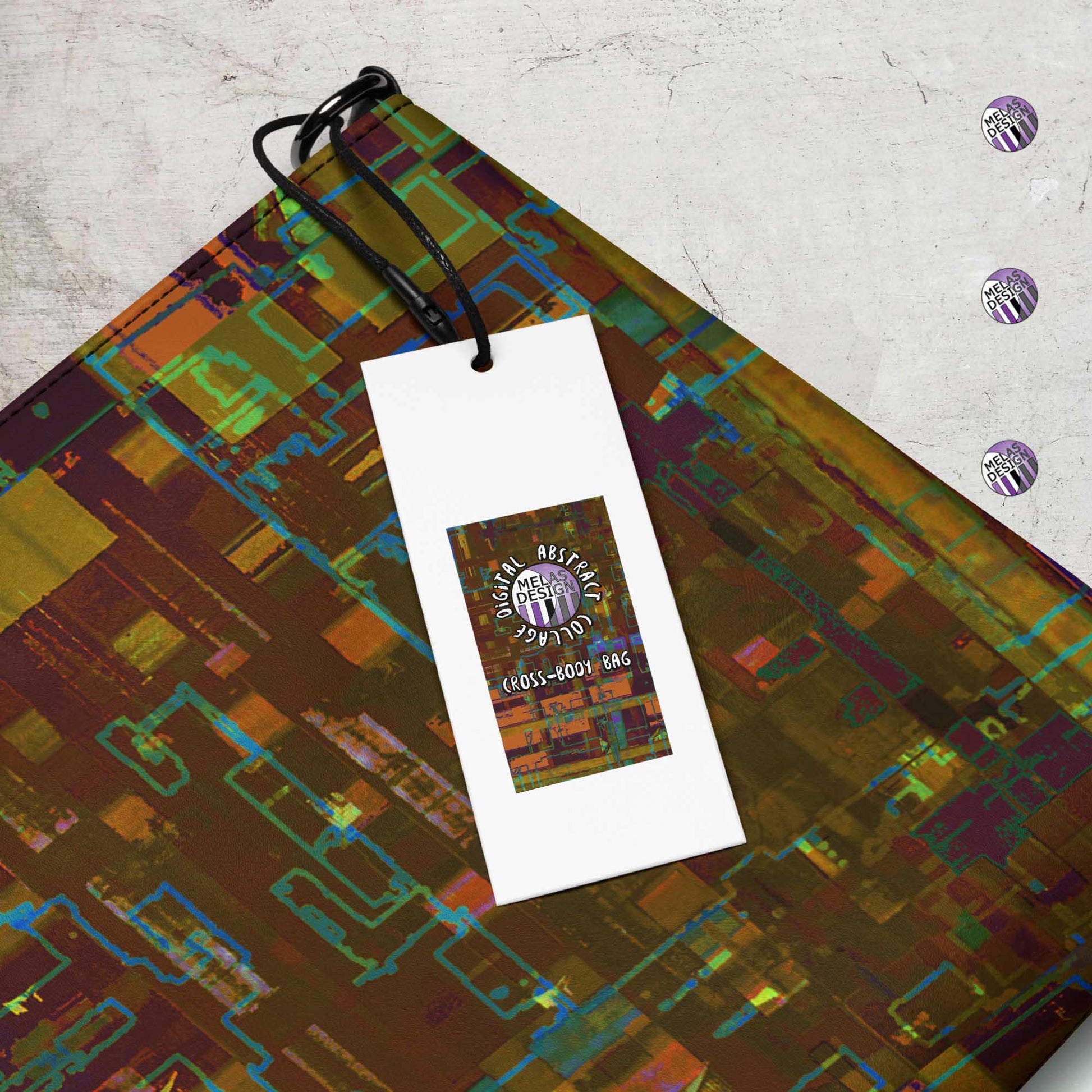 City Windows Cross-Body Bag Digital Abstract; product mockup label detail