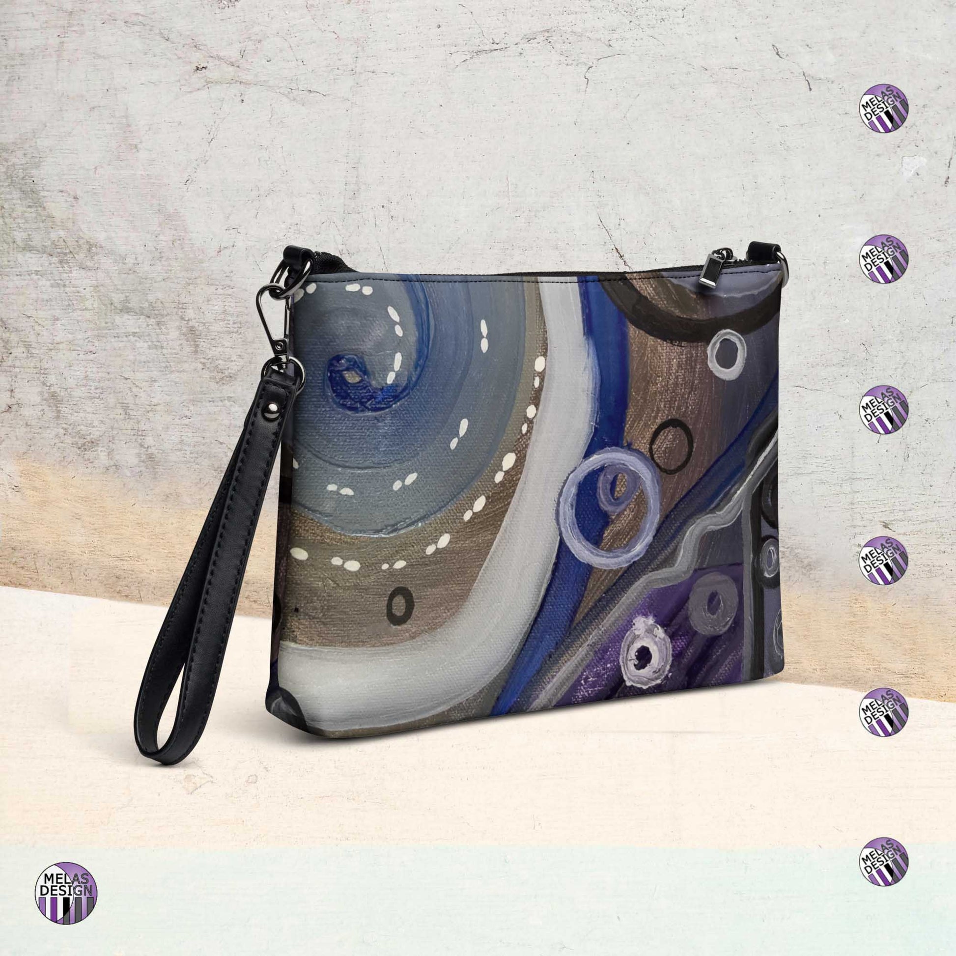 Empowering Spectrum Cross-Body Bag Toast; Product mockup front left; Melasdesign logos